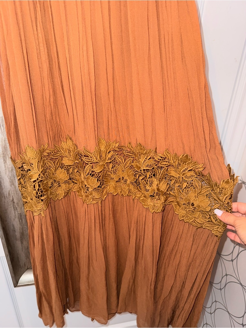 NWT Zara Brown Boho Maxi Dress with Lace Trim $129 - Picture 4 of 15